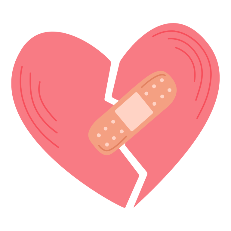 herz mit pflaster das bild zeigt ein zerbrochenes herz, was mit einem pflaster geflickt wurde.